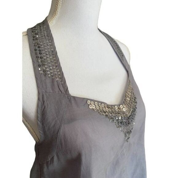 American Eagle Outfitters Womens Top Sz Small Halter V-Neck Sequin Sheer Gray - Picture 4 of 12